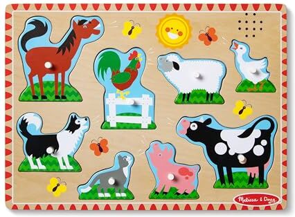 Melissa & Doug Puzzle in legno per bambini   La fattoria parlante   Puzzle sonoro   Incastri in legno per bambini   Puzzle bambini 2 anni pezzi grandi   Gioco bambino 2 anni   Regalo bimba 2 anni