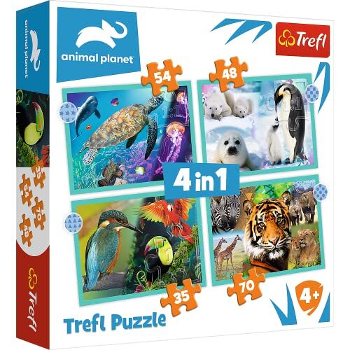 Trefl 35 a 70 Elementi, 4 Set, per Bambini dai 4 Anni Puzzle, Colore Il Misterioso Mondo Degli Animali, Die geheimnisvolle Welt der Tiere,