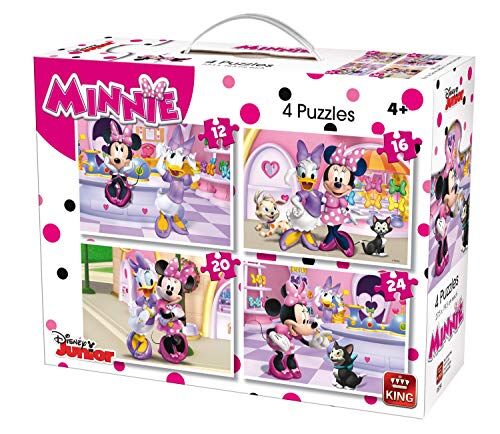 King International King 5254 Disney Puzzle 4 in 1 di Minnie Mouse (12/16/20/24 pezzi) 4 puzzle in valigia