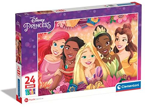 Clementoni - Disney Princess Supercolor Princess-24 Pezzi Bambini 3 Anni, Puzzle Cartoni Animati-Made in Italy, Multicolore,