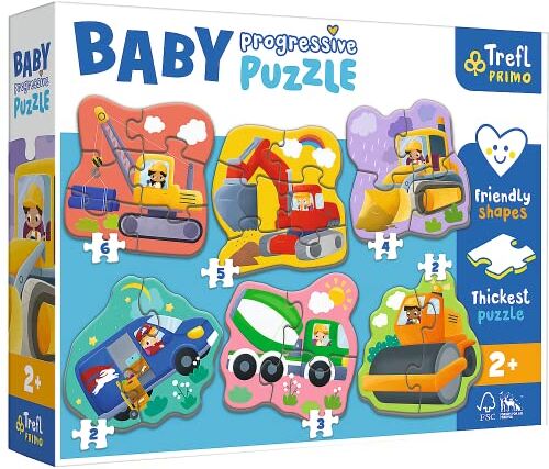 Trefl Baby Progressive Grande, da 2 a 6 Elementi, Cartone più spesso, Forma Simpatica, Divertimento per Bambini dai 2 Anni Puzzle Primo, Colore Veicoli,