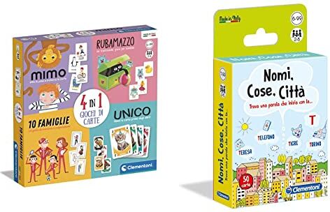 Clementoni - 4 in 1 (Mimo, Unico, Rubamazzo, 10 Famiglie) -Carte 4 Anni, Gioco da Tavolo Bambini, 2-6 Giocatori-Made in Italy, 16759 & Nomi, Cose, Città Gioco da Tavola, 7-99 anni