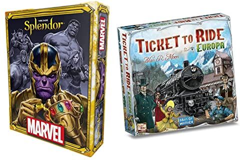 Asmodee Splendor Marvel, Gioco da Tavolo, 2-4 Giocatori, 10+ Anni, Edizione in Italiano, 8614 & Ticket to Ride Europa Gioco da Tavolo per Tutta la Famiglia, 2-5 Giocatori