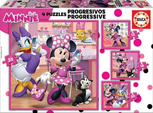 Educa 4 puzzles progressivi di cartone per bambini   Minnie. Misura: 16 x 16 cm. 4 puzzle da 12/16/20 e 25 pezzi ciascuno. A partire dai 3 anni ()