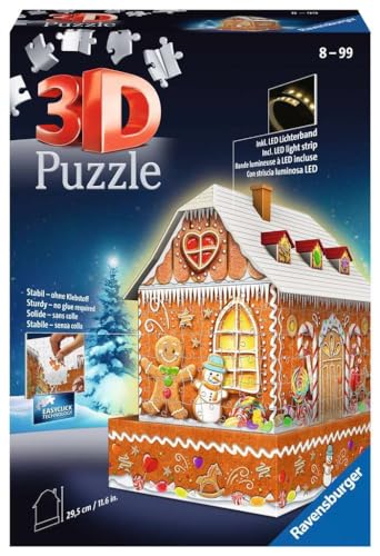 Ravensburger 3D Puzzle Casetta di Pan di Zenzero Night Edition con Luce, 180 Pezzi, 6+ Anni