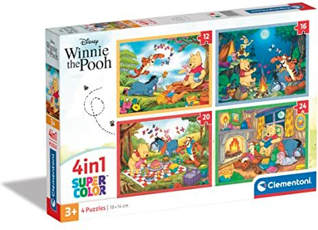 Clementoni Supercolor Disney Winnie The Pooh-4 12,16,20 e 24 Pezzi Bambini 3 Anni, Puzzle Cartoni Animati-Made In Italy, Multicolore,