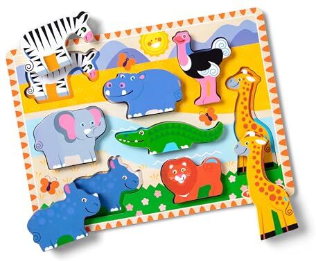 Melissa & Doug Tavola Puzzle in Legno con Animali da Safari, Gioco Educativo, Sviluppo Attivita' Cognitive, Giocattoli prima infanzia, Regalo Bambini Bambine di 2 3 4 anni