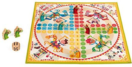 Janod Carrousel Ludo Game Traditional Board Game Wooden Figurines For children from the Age of 4,