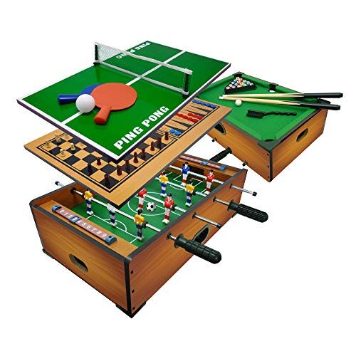 Sport One Calcetto e biliardo da appoggio, Gioco da tavolo 6 in 1, Calcetto balilla misure 51x31x16cm, Bigliardino da casa con giochi da tavola: ping pong, scacchi, dama, backgammon, Legno