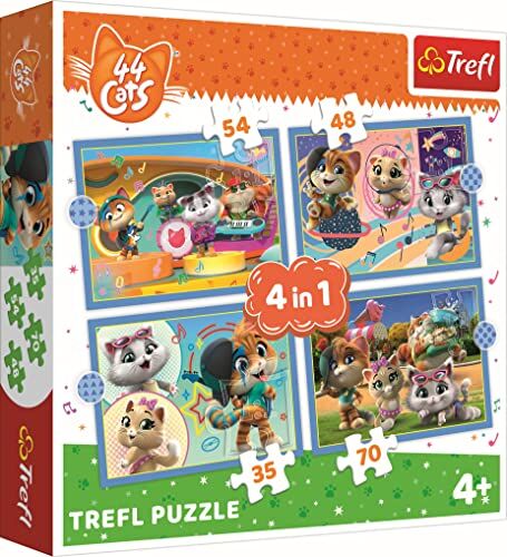 Trefl 4in1, 35 a 70 elementi Personaggi Fiabeschi 44 gatti, Diverso Grado di Difficoltà, Divertimento, Bambini dai 4 anni Puzzle, Colore Cats, La Banda dei Felini,