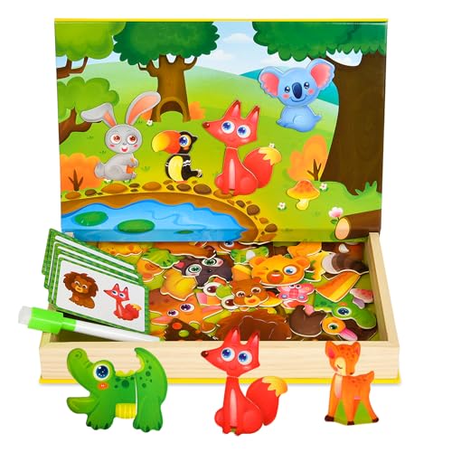 Aolso Puzzle Magnetico Giochi, Giochi Montessori, Puzzle Animali Giochi, Sviluppo della Motricità Fine E Dell'immaginazione, Puzzle Magnetico di Legno, Puzzle Regalo Bambino-Bambina 3 Anni