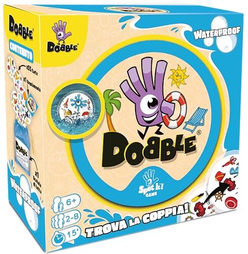 Asmodee Dobble: Waterproof, Pack Ecosostenibile Gioco di Carte per Tutta la Famiglia, Resistente all’Acqua, 2-5 Giocatori, 6+ Anni, Edizione in Italiano