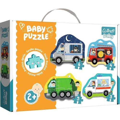 Trefl - Puzzle Veicoli e competizioni da 3 a 6 Pezzi, 4 Set, per Bambini da 2 Anni, Colore