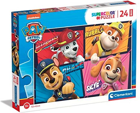 Clementoni - Paw Patrol Supercolor Patrol-24 Pezzi Bambini 3 Anni, Puzzle Cartoni Animati-Made in Italy, Multicolore,