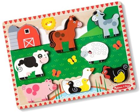 Melissa & Doug Tavola Puzzle in Legno con Animali da Fattoria, Gioco Educativo, Sviluppo Attivita' Cognitive, Giocattoli prima infanzia, Regalo Bambini Bambine di 2 3 4 anni