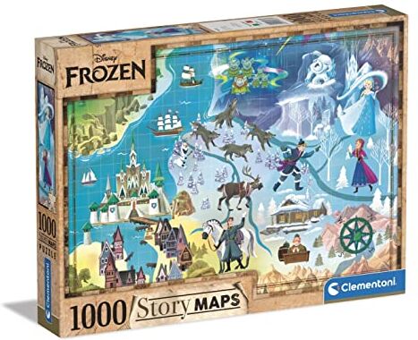 Clementoni Puzzle Disney Maps Disney Frozen 1000 pezzi Made in Italy, puzzle adulti 1000 pezzi, puzzle cartoni animati adulti, cartoni Disney, divertimento per adulti, Multicolore