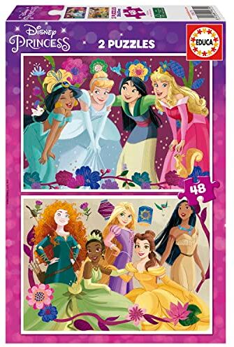 Educa Disney Princess   Set di 2 enigmi per bambini con 48 pezzi. Misura una volta montato: 28 x 20 cm. Composto da grandi pezzi perfettamente finiti. Raccomandato da 4 anni ()