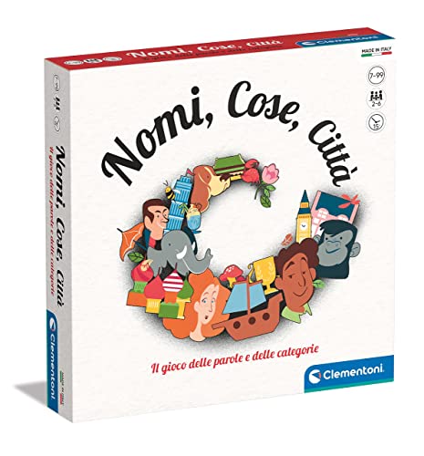 Clementoni - Nomi, Cose, Città Tavolo, società per Tutta la Famiglia, Gioco di vocaboli, 2-6 Giocatori, Bambini 7 Anni+, Made in Italy, Multicolore,