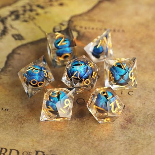 Elifel Dadi Set D&D Particolari 7 Pezzi Occhio del Drago Mobili Dadi da Gioco Resina DnD Dice Bordi Affilati Lancia Dadi per Dungeons and Dragons Pathfinder RPG Magic the Gathering con Confezione Regalo