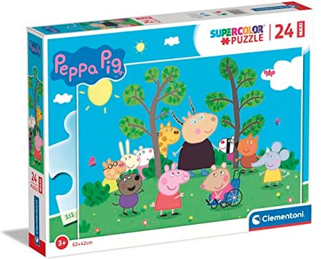 Clementoni - Peppa Pig Supercolor Pig-24 Pezzi Bambini 3 Anni, Puzzle Cartoni Animati-Made in Italy, Multicolore,