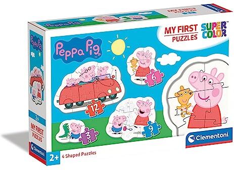 Clementoni Supercolor My First Peppa Pig-3+6+9+12 pezzi-4 sagomati-Made in Italy, puzzle bambini 2 anni+, Multicolore,