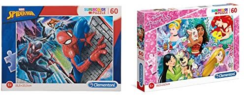 Clementoni Spider-Man Supercolor Puzzle Man-60 pezzi, Multicolore, 26048 & 26995 Supercolor Puzzle Disney Princess 60 Pezzi Made In Italy Puzzle Bambini 5 Anni +