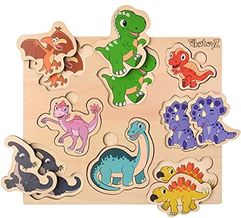 Pikatoyz Giochi montessori 1 2 3 anni. Puzzle dinosauri in legno. Giochi bambini ideali come regalo per Natale o compleanno. Giochi bimbo e bimba. Puzzle legno Montessori 1 anno.