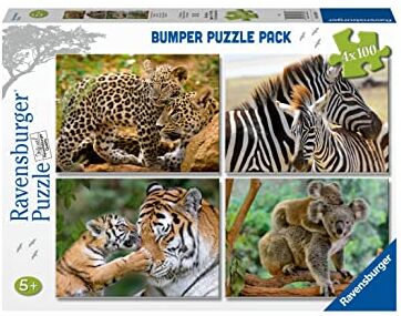 Ravensburger Puzzle Animali selvatici, Collezione Bumper Pack 4X100, 4 Puzzle da 100 Pezzi, Età Raccomandata 5+ Anni