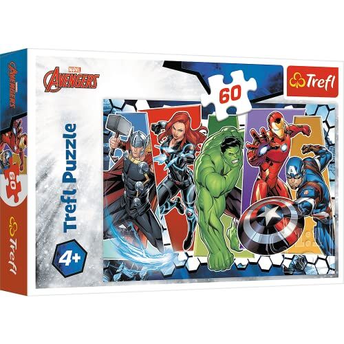 Trefl - Unbesiegbare Rächer, Marvel 60 Elementi, Invincibili Avengers, per Bambini dai 4 Anni Puzzle, Colore Ruote,