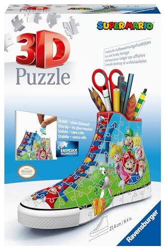 Ravensburger 3D Puzzle Portapenne Sneaker Super Mario Edition, 108 Pezzi, 8+ Anni