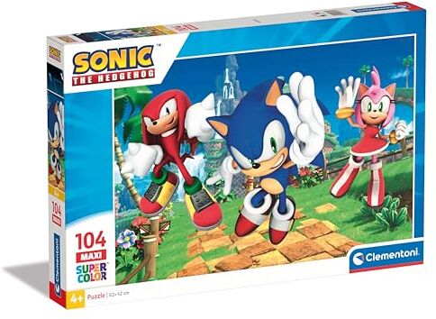 Clementoni - Sonic Supercolor Puzzle-Sonic-104 Maxi Pezzi Bambini 4 Anni, Puzzle Cartoni Animati, Made in Italy, Multicolore,