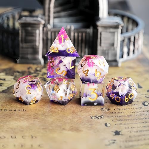 Elifel Dadi Set D&D Particolari 7 Pezzi Fiore d'arte Dadi da Gioco Resina DnD Dice con Bordi Affilati Lancia Dadi per Dungeons and Dragons Pathfinder RPG Magic the Gathering con Confezione Regalo