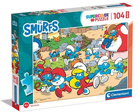 Clementoni - The Smurfs Supercolor Smurfs-104 Pezzi Bambini 4 Anni, Puzzle Cartoni Animati-Made in Italy, Multicolore,