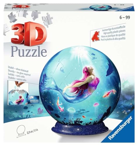Ravensburger Ball Sirene Meerjungfrauen Puzzle 3D  – Sirenette incantevoli – 72 pezzi – dai 6 anni in su, Multicolore