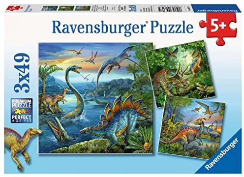 Ravensburger Puzzle 3x49, per Bambini a Partire da 5 Anni, 21x21cm, Dinosauri