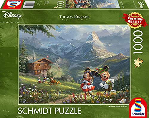 Schmidt Spiele 59938 Thomas Kinkade, Disney, Mickey & Minnie in the Alps, 1000 Piece Jigsaw Puzzle, Multicolore