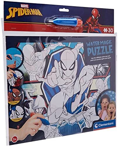 Clementoni -125 Puzzle-Spider-Man-30 Pezzi-Made in Italy, Bambini 3 Anni, colorare (Pittura ad Acqua), Water Magic Pen, Puzzle Spiderman, Supereroi, Multicolore, Medium,