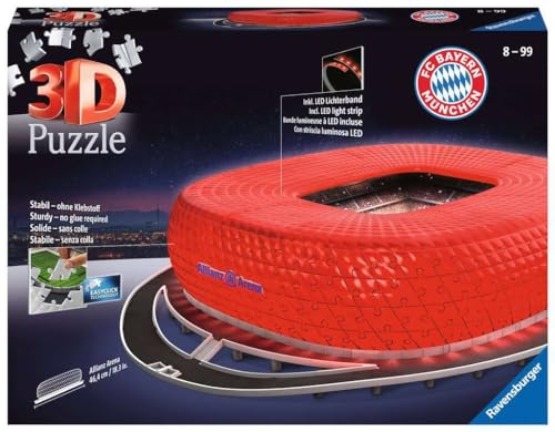 Ravensburger Spieleverlag- Puzzle 3D 216 Giochi Stade Allianz Arena Illuminato National Soccer Club Football Notte, Colore Altro,