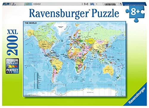 Ravensburger Puzzle Mappa del mondo, 200 Pezzi XXL, Età Raccomandata 8+ Anni