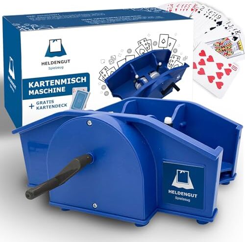 HELDENGUT Amata Macchina Mischia Carte per Uno, Poker, Skip Bo & Molte Altre Mischiatrice per Una Perfetta Pausa di Mescolamento Mischia Carte Manuale per Bambini, Adulti & Nonni