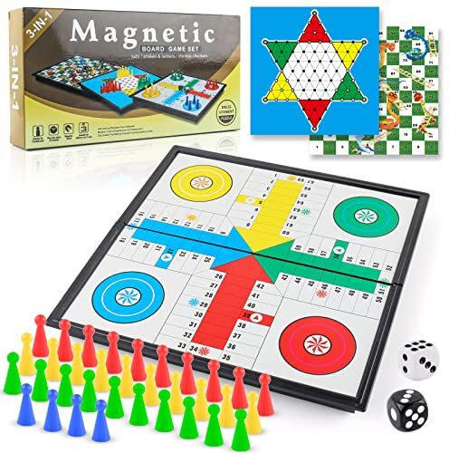 XQW Giochi da tavolo bambini adulti e famiglie,Giochi magnetici portatili da viaggio,Classico gioco di società strategia,Board Game per 2 a 4 Giocatori,ludo gioco da tavolo,Giochi educativi 4+ Anni