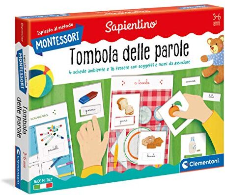 Clementoni Montessori Tombola delle Parole Made in Italy, gioco Montessori 3 anni, gioco educativo metodo montessoriano (Versione in Italiano)