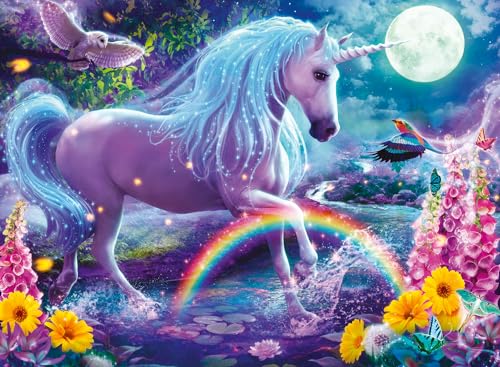 Ravensburger -Puzzle 100 pezzi XXL-Unicorno scintillante (Collezione Paillettes) Bambino,