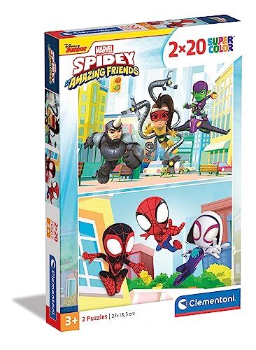 Clementoni Supercolor Puzzle Spidey and His Amazing Friends 2x20 pezzi (include 2 puzzle da 20 pezzi) Made in Italy puzzle bambini 3 anni, puzzle Spiderman, puzzle cartoni animati