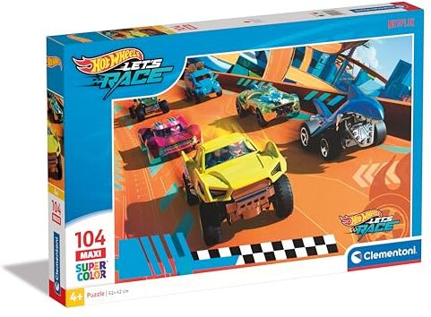 Clementoni - Hot Wheels Supercolor Wheels-104 Maxi Pezzi Bambini 4 Anni, Puzzle Cartoni Animati, Made in Italy, Multicolore,