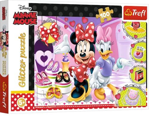 Trefl - Puzzle Glitter 100 Pezzi, Minnie e bigiotteria, per Bambini dai 5 Anni, Colore Disney