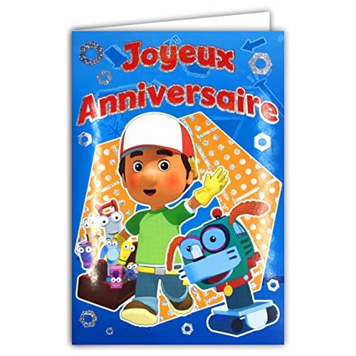 Creativ'World DISNEY HANDY MANNY E I SUOI STRUMENTI Carta Buon Compleanno Argento Brilla Busta Giallo Piccolo Ragazzo Tuttofare Riparatore Bambino Serie TV Film Animazione 3D Robot Cane Dadi Vite 120772