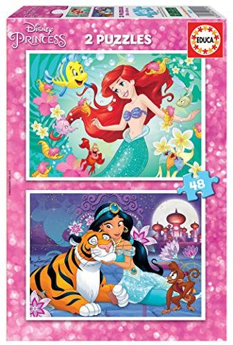 Educa Puzzle di cartone con 48 pezzi per bambini   Ariel and Jasmin. Set di 2 puzzle da 48 pezzi ciascuno, doppio divertimento. Dimensioni del puzzle: 28 x 20 cm. A partire dai 3 anni ()