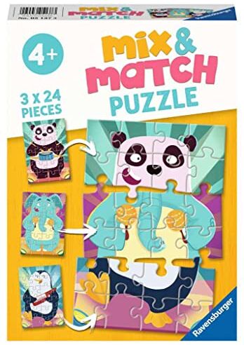 Ravensburger Puzzle, Animali Musicali, Linea Mix & Match, Puzzle per Bambini, Età Raccomandata 4+, Stampa di Qualità, 0 3