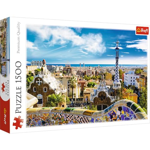 Trefl 1500 Elementi, alta qualità, spagnola, vista Barcellona, Europa, per adulti e Bambini da 12 anni Puzzle, Colore Park Güell Spagna, Pièces,